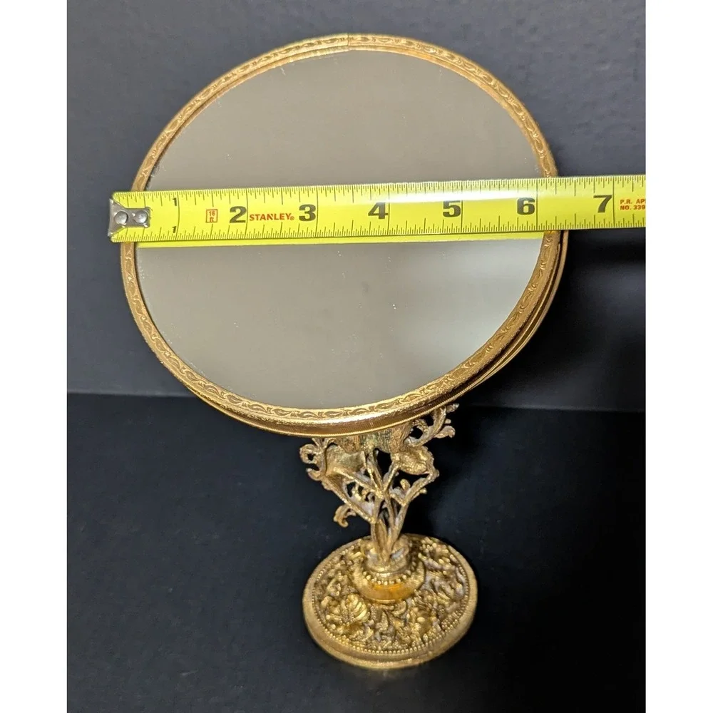 Vintage Hollywood Regency Matson-Esq Vanity Mirror Gold Plated Detailed Florals